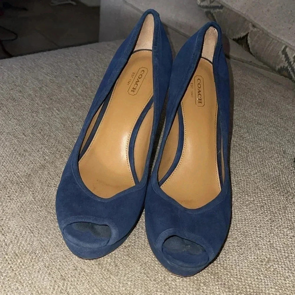 Coach Breana Blue Suede Peep Toe Heels - size 9.5. - Picture 2 of 6
